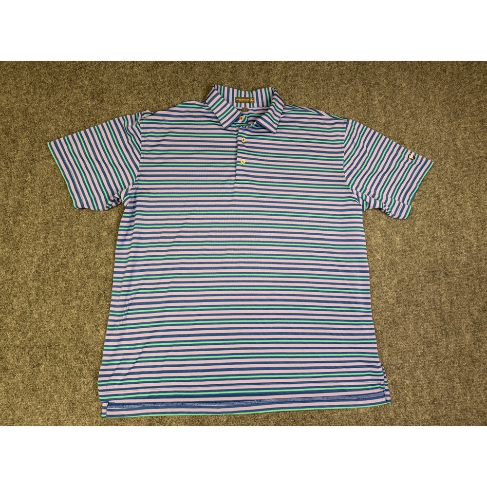 Men's Peter Millar Summer Comfort Purple Striped Polo Shirt Size Large *Logo*